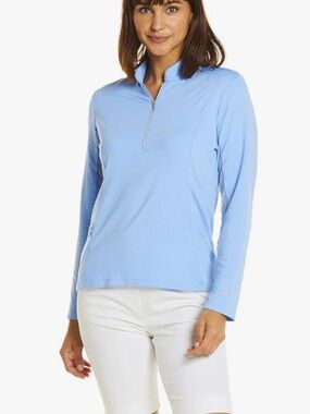 IBKUL Sun Protective UPF 50+ Cooling Solid UMORFIL Long Sleeve Zip Mock Neck S